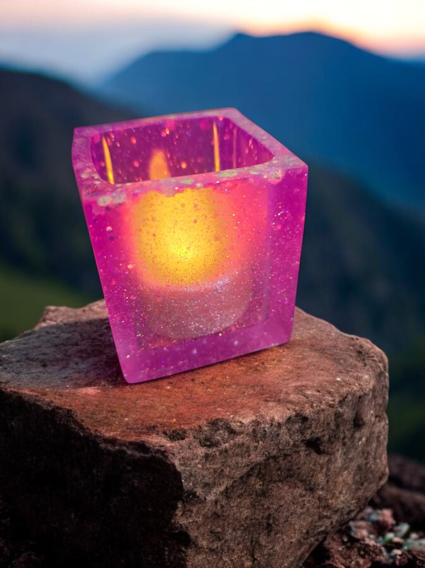 Handmade Resin Lamp with Battery Operated Tea Light
