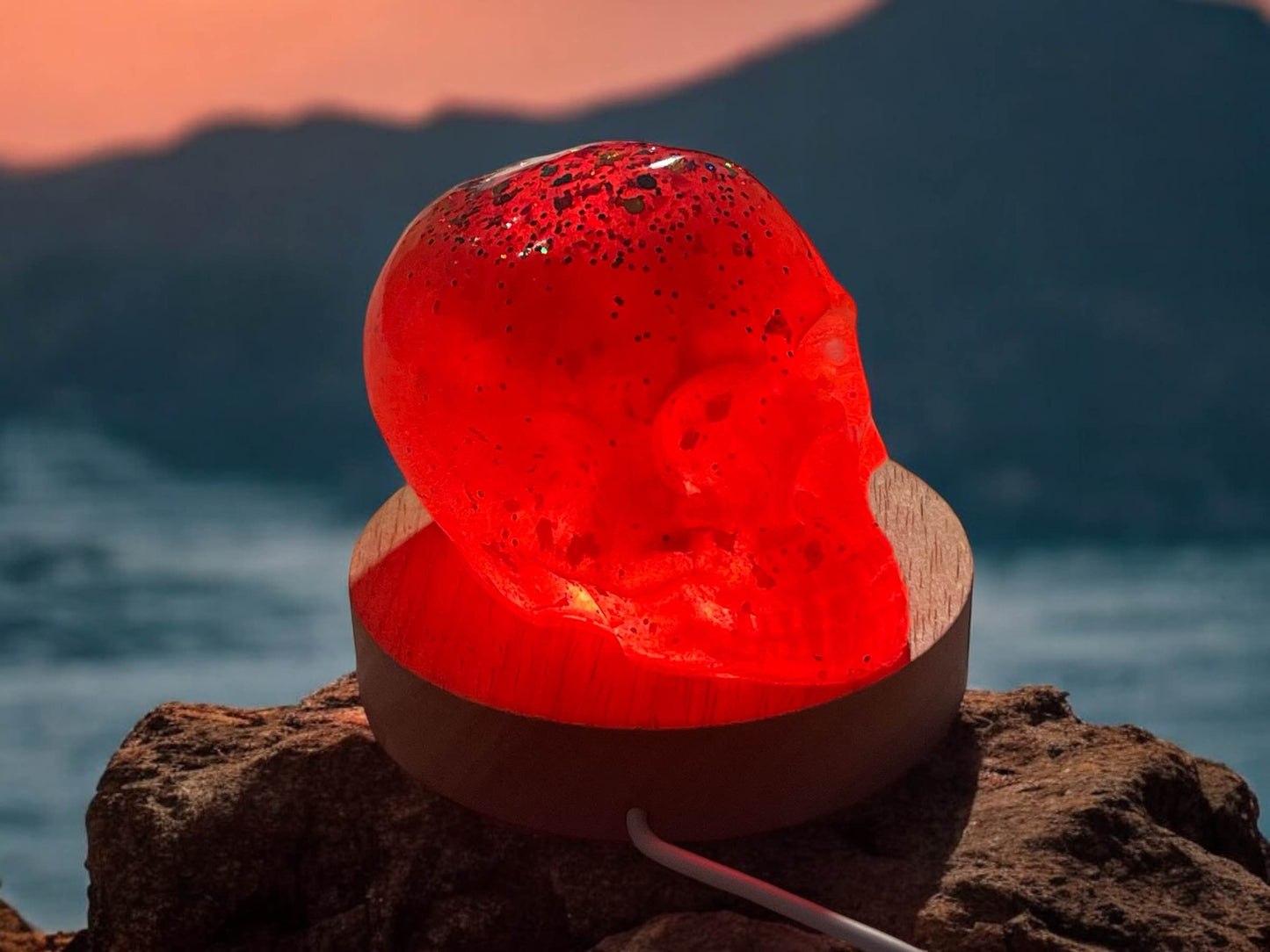 Celestial Sparkle - Handcrafted Resin Skull Lamp