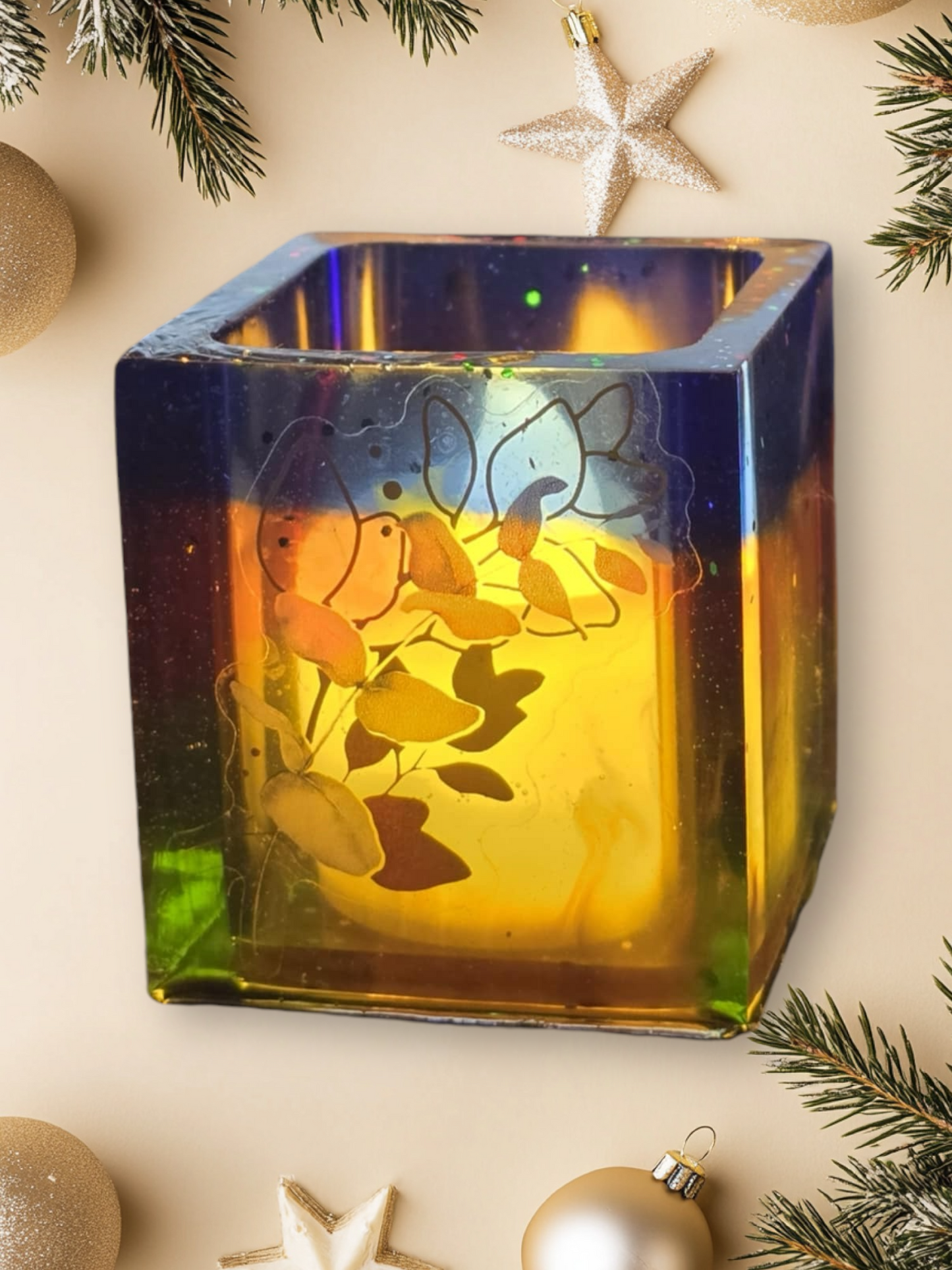 Handmade Resin Lamp with Battery Operated Tea Light