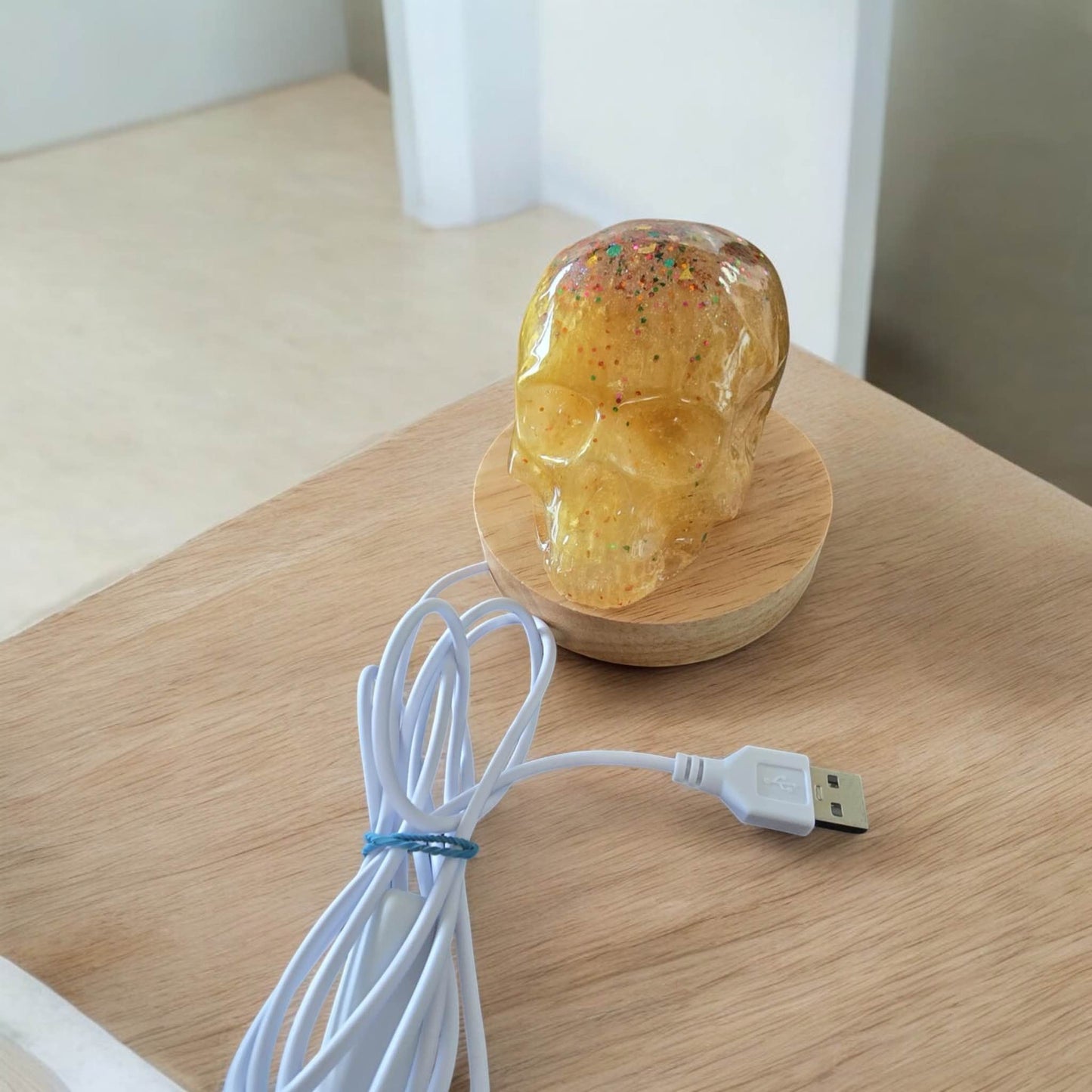 Celestial Sparkle - Handcrafted Resin Skull Lamp
